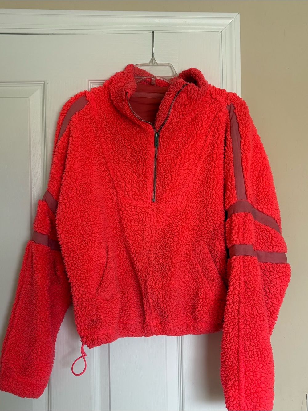 Free People Bright Coral Pink Sherpa Half-Zip Pullover